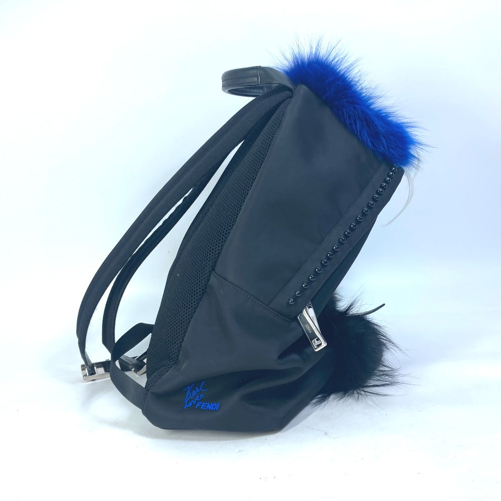FENDI 7VZ016 Backpack, Karl Lagerfeld, Fur Studs, Nylon, Women's, Black
