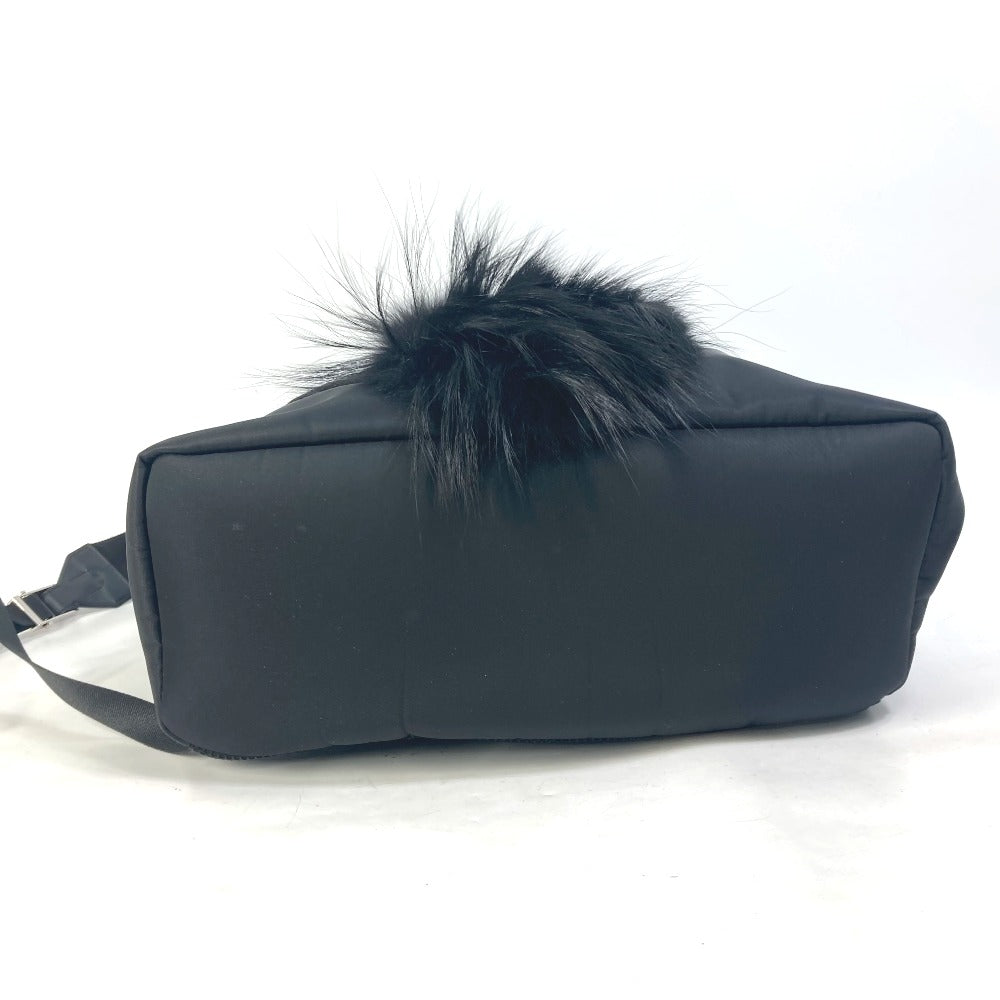 FENDI 7VZ016 Backpack, Karl Lagerfeld, Fur Studs, Nylon, Women's, Black