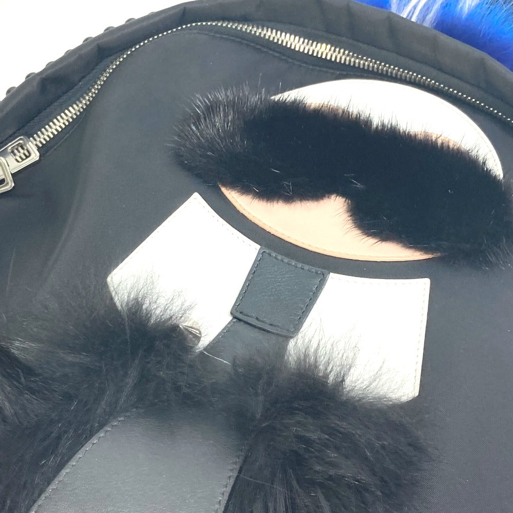 FENDI 7VZ016 Backpack, Karl Lagerfeld, Fur Studs, Nylon, Women's, Black