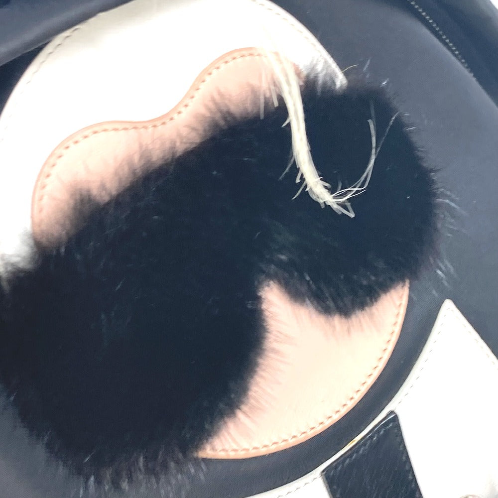 FENDI 7VZ016 Backpack, Karl Lagerfeld, Fur Studs, Nylon, Women's, Black