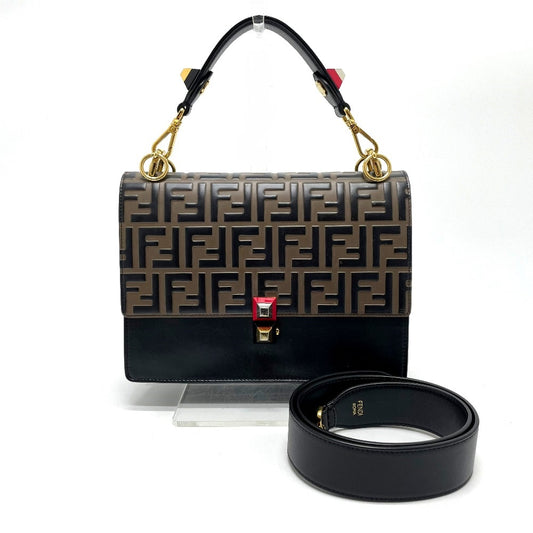 FENDI 8BT283 FFズッカ キャナイ カバン 2WAY ショルダーバッグ ハンドバッグ レザー レディース ブラウン×ブラック