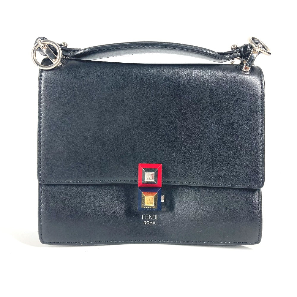 FENDI 8M0381 ミニ キャナイ スタッズ カバン フラップ ハンドバッグ レザー レディース ブラック