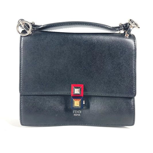 FENDI 8M0381 ミニ キャナイ スタッズ カバン フラップ ハンドバッグ レザー レディース ブラック