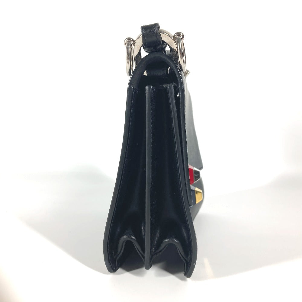 FENDI 8M0381 ミニ キャナイ スタッズ カバン フラップ ハンドバッグ レザー レディース ブラック
