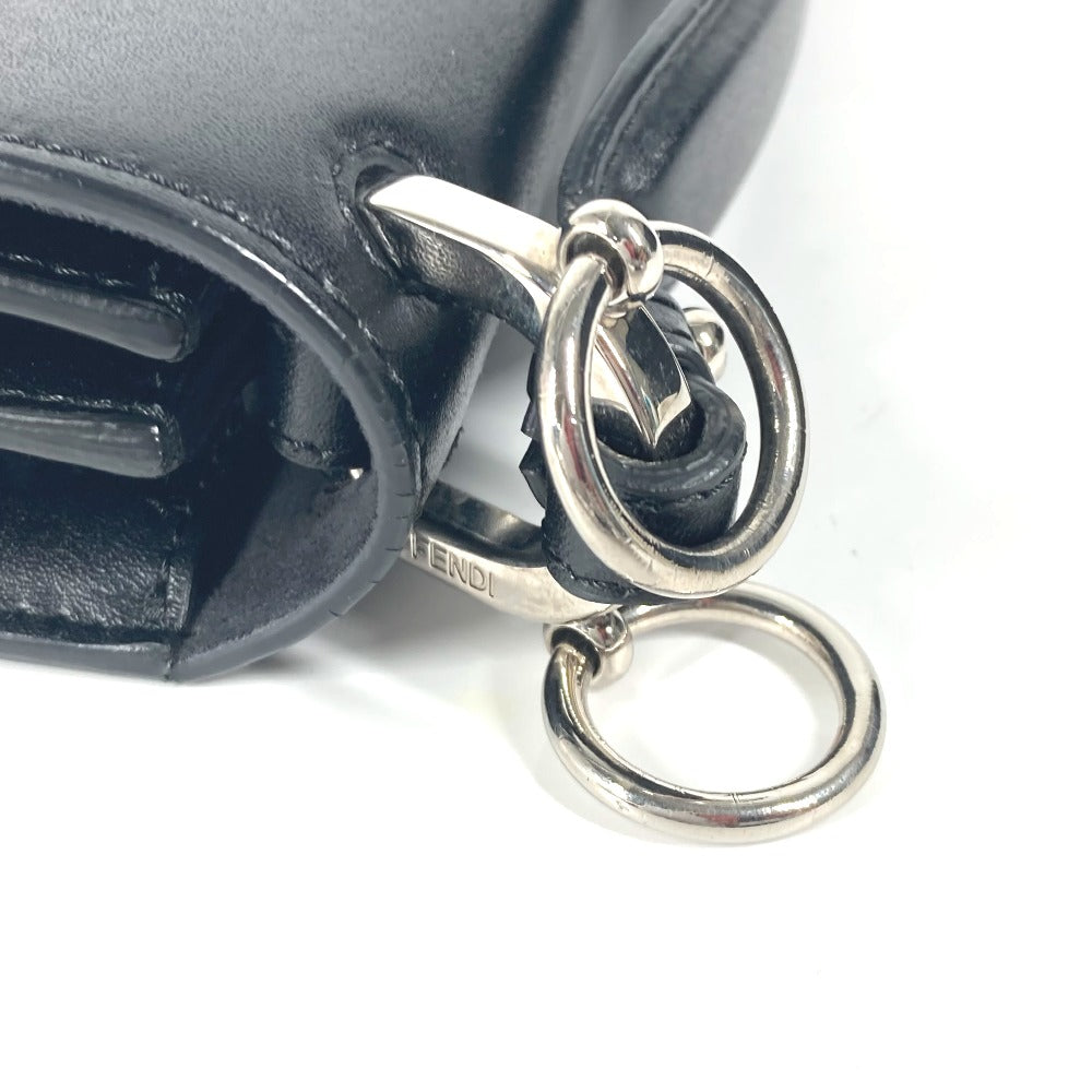 FENDI 8M0381 ミニ キャナイ スタッズ カバン フラップ ハンドバッグ レザー レディース ブラック