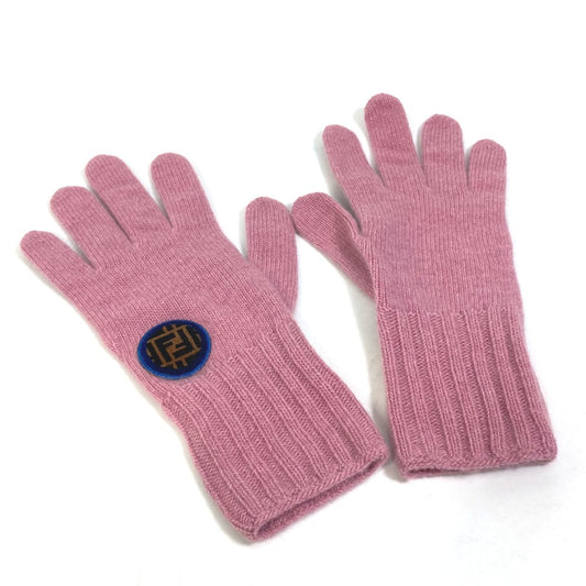 FENDI FXY554 ズッカ ワッペン グローブ ロゴ 手袋 ウール/カシミヤ レディース ピンク