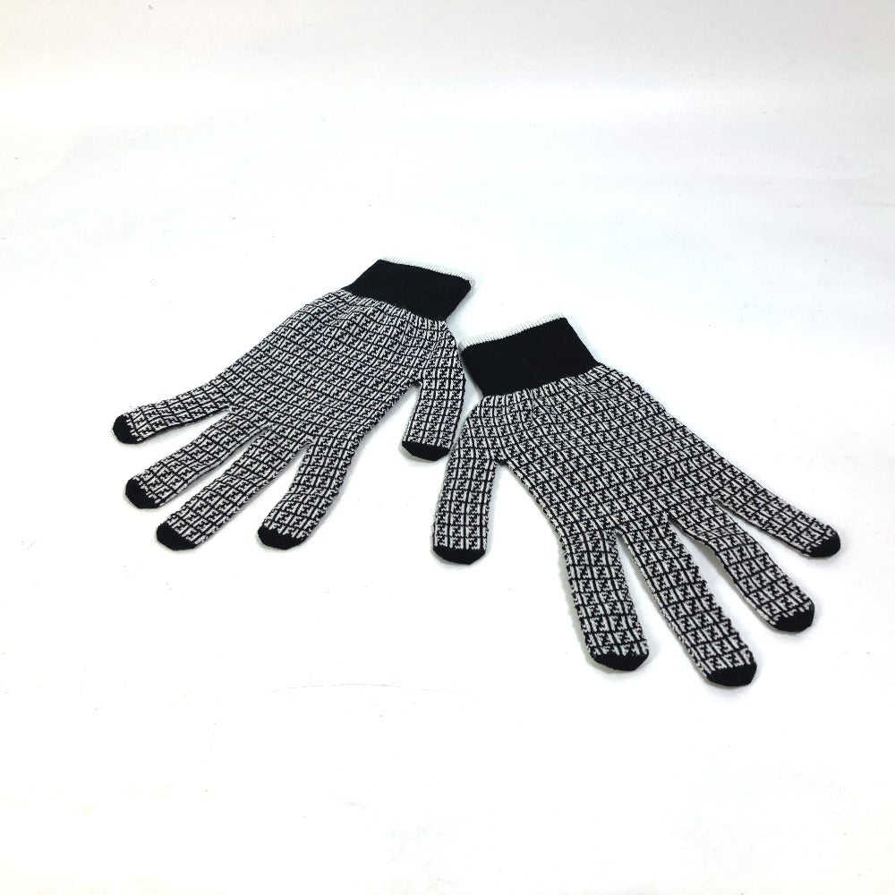 FENDI FXY010 Logo Gloves, Wool, Unisex, Black