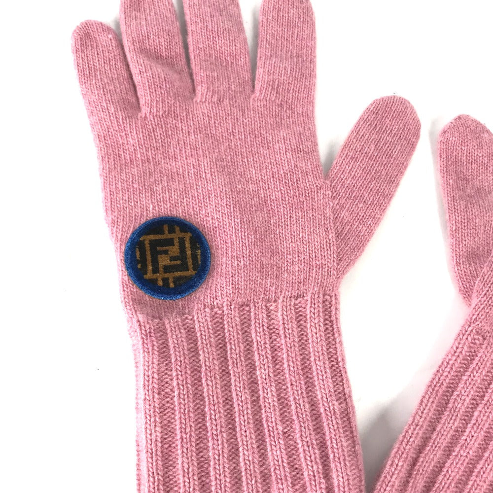 FENDI FXY554 ズッカ ワッペン グローブ 手袋 ウール/カシミヤ レディース ピンク