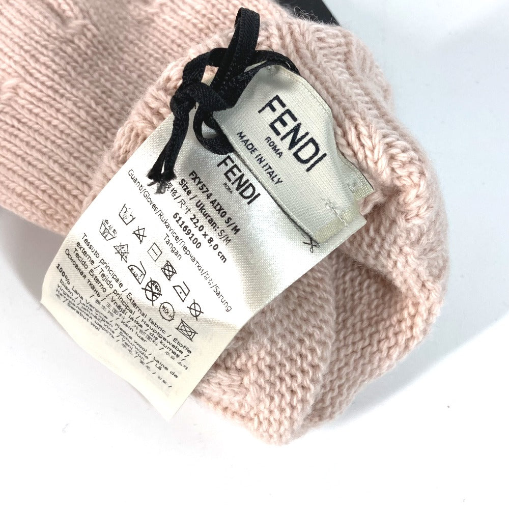 FENDI FXY574 ロゴ グローブ 手袋 ウール レディース ライトピンク