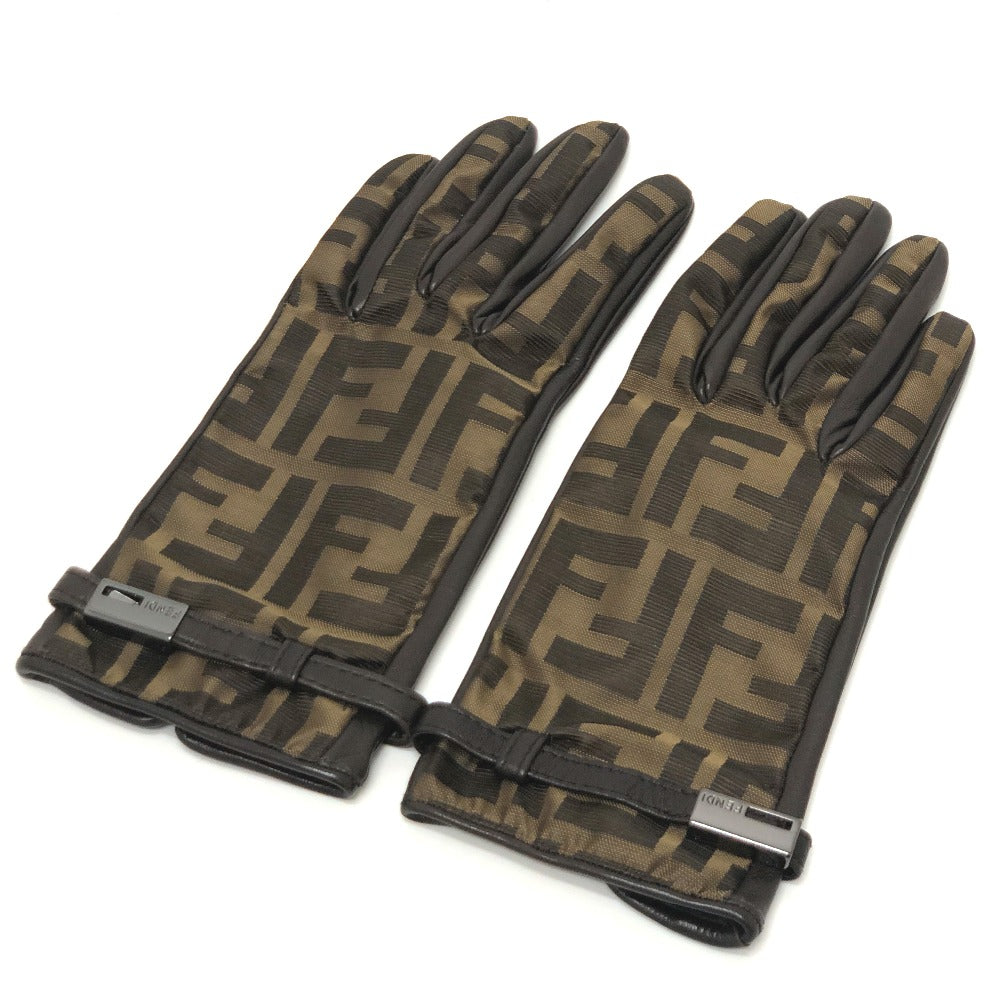 FENDI Zucca print FF logo winter gloves, canvas, women's, brown