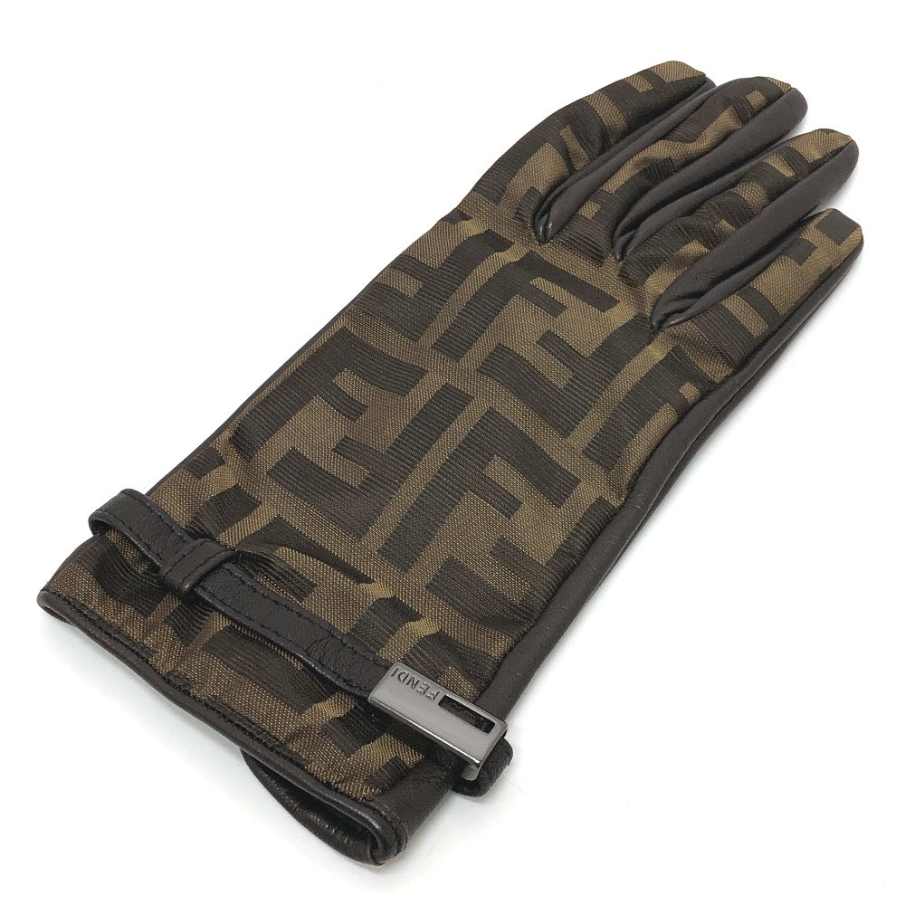 FENDI Zucca print FF logo winter gloves, canvas, women's, brown