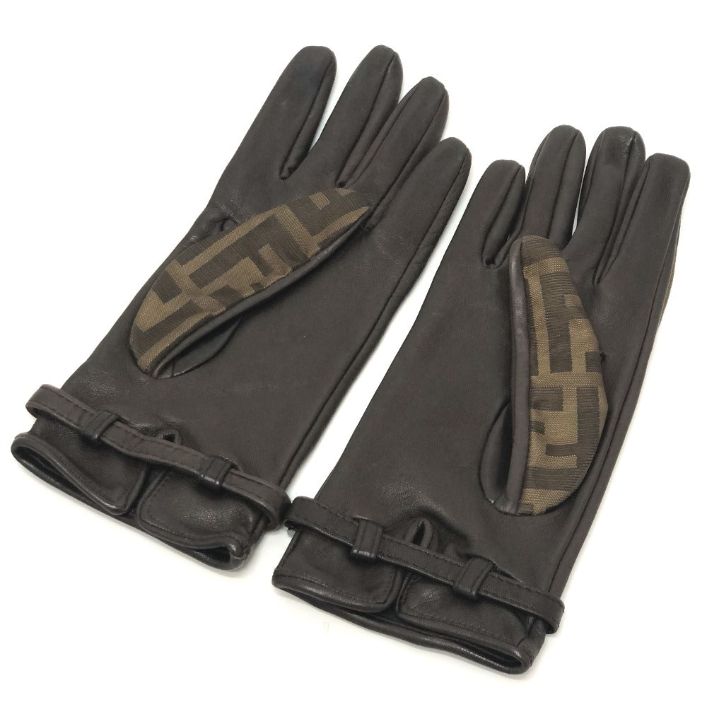 FENDI Zucca print FF logo winter gloves, canvas, women's, brown