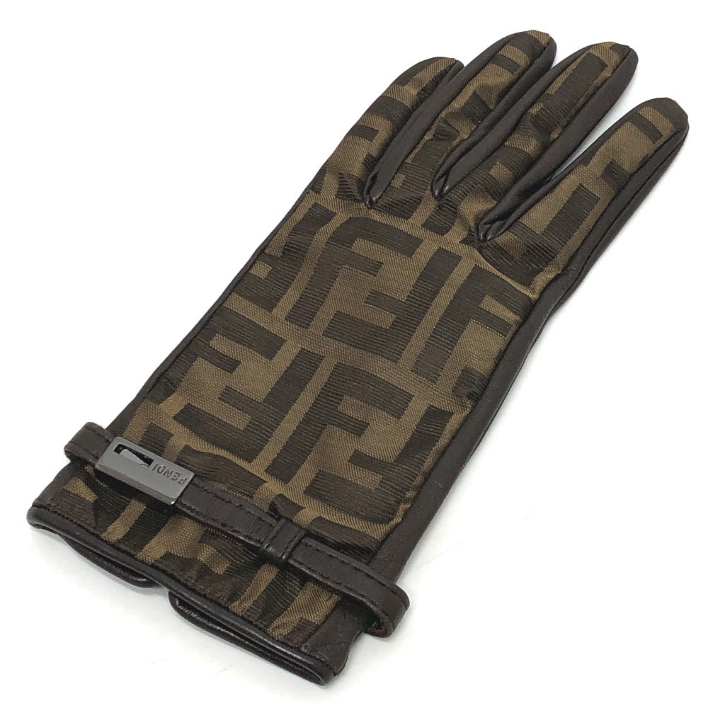 FENDI Zucca print FF logo winter gloves, canvas, women's, brown