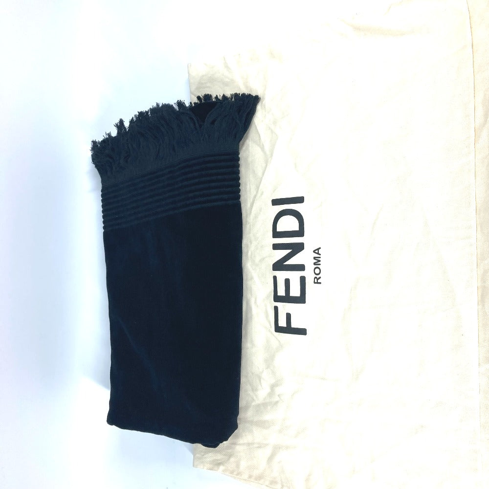 FENDI FXA008 カールラガーフェルド バスタオル インテリア ひざかけ ブランケット カリート ビーチタオル 大判 フリンジ タオル コットン レディース ブラック