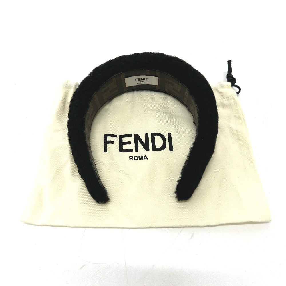 FENDI ヘアバンド ヘッドバンド ボア ズッカ ヘアアクセサリー カチューシャ ファー レディース ブラック