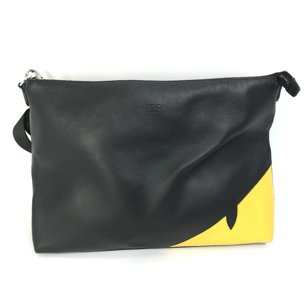 FENDI 7VA470 Crossbody Clutch Bag, Monster Bugs, 2-Way Messenger Bag, Shoulder Bag, Leather, Men's, Black