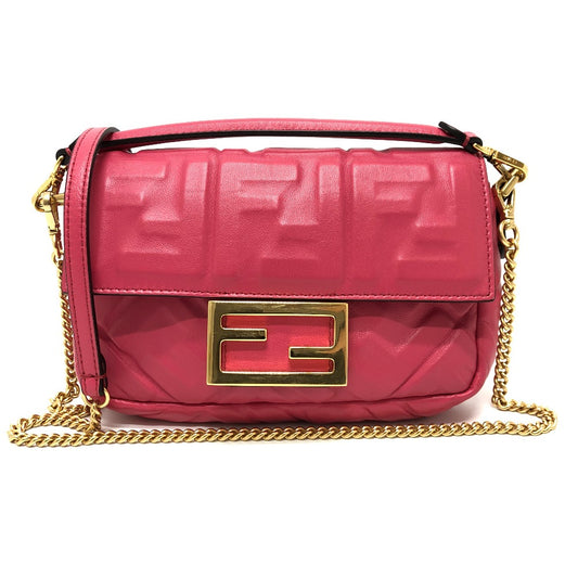 FENDI 8BS017 FF バゲット スモール チェーン 2WAYバッグ カバン バック バッグ ショルダーバッグ ラムスキン レディース ピンク