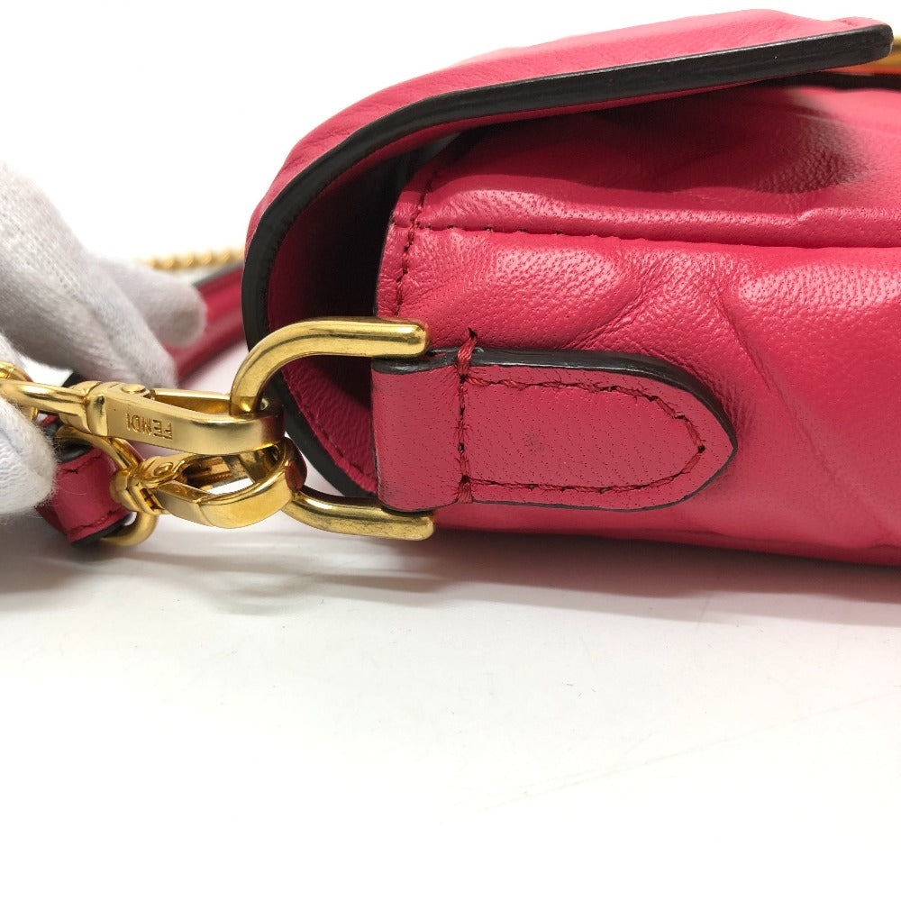 FENDI 8BS017 FF Baguette Small Chain 2-Way Bag, Shoulder Bag, Lambskin, Pink