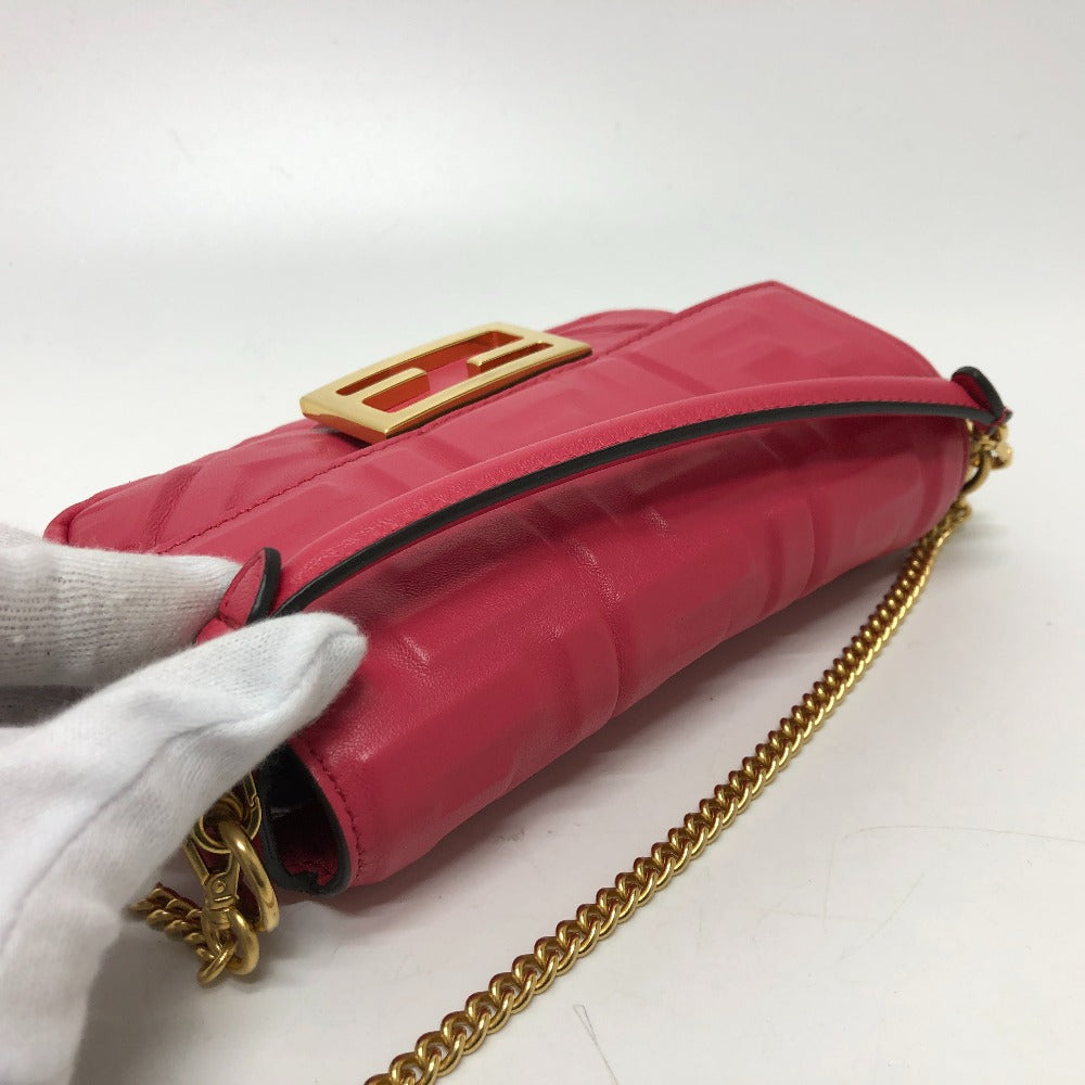 FENDI 8BS017 FF Baguette Small Chain 2-Way Bag, Shoulder Bag, Lambskin, Pink