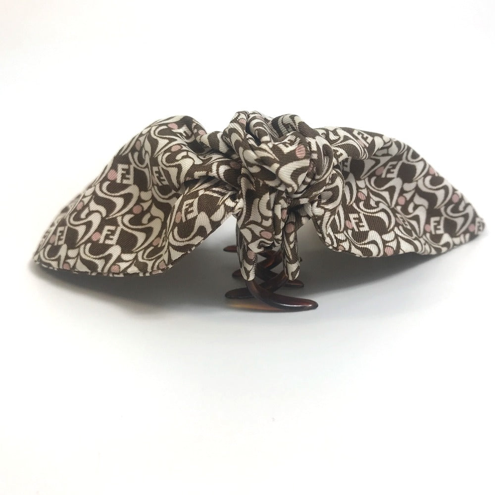 FENDI Silk Logo Hair Clip, Hair Accessory, Fashion Accessory, Barrette, Silk, Women's, Brown and White