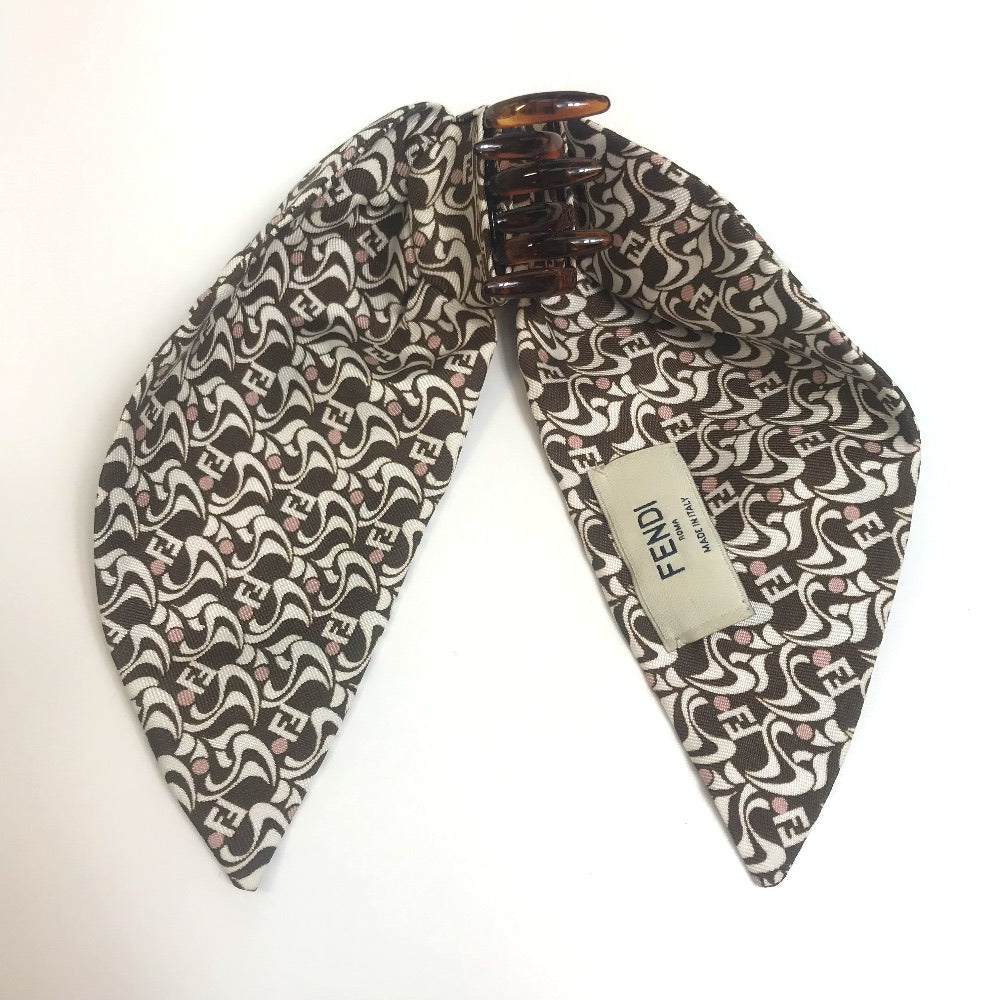 FENDI Silk Logo Hair Clip, Hair Accessory, Fashion Accessory, Barrette, Silk, Women's, Brown and White