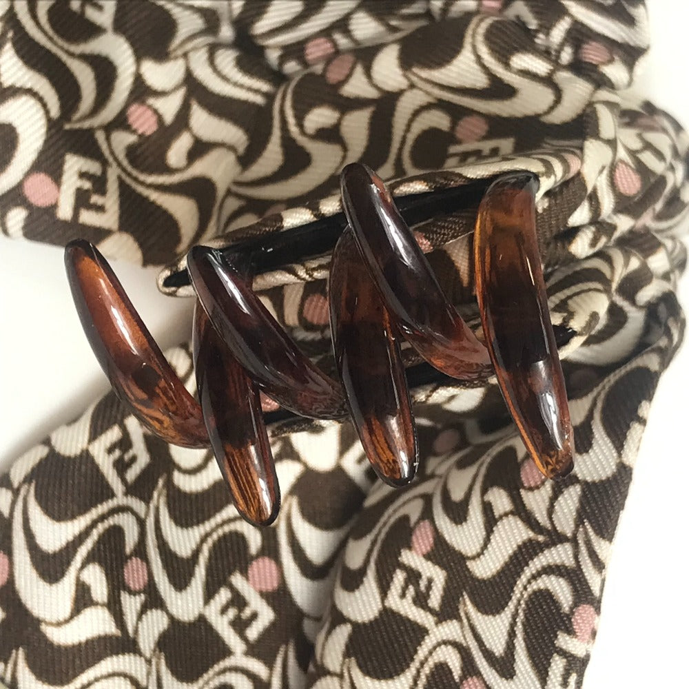 FENDI Silk Logo Hair Clip, Hair Accessory, Fashion Accessory, Barrette, Silk, Women's, Brown and White