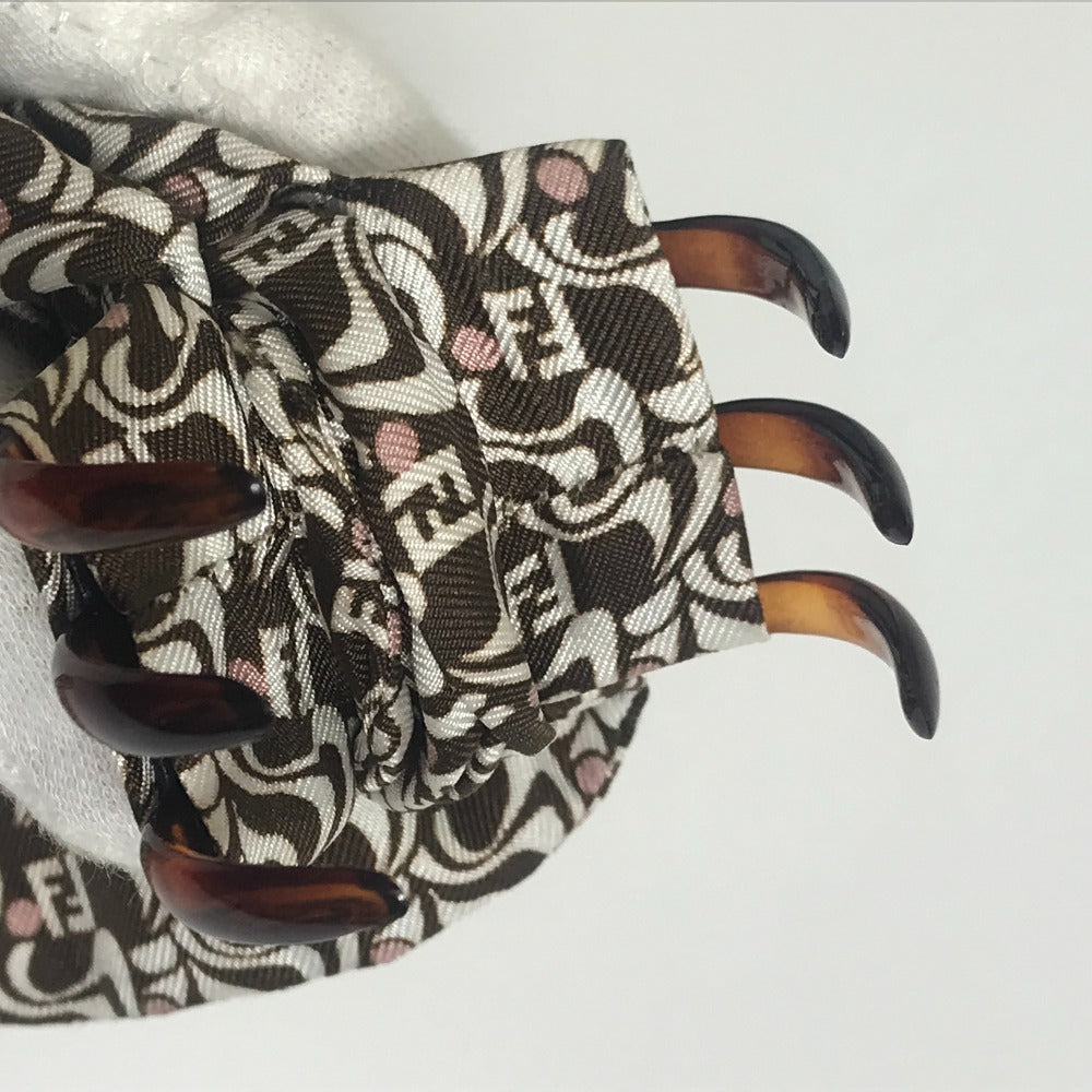 FENDI Silk Logo Hair Clip, Hair Accessory, Fashion Accessory, Barrette, Silk, Women's, Brown and White