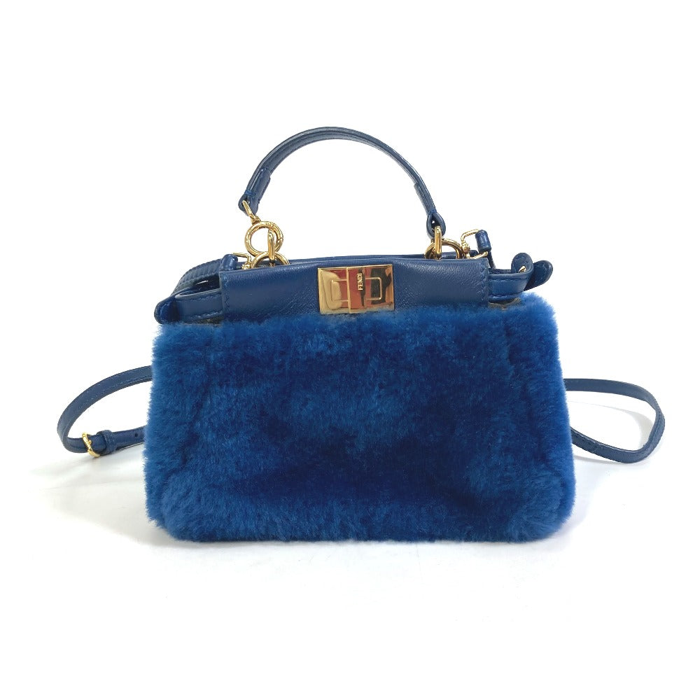 FENDI Micro Peekaboo Crossbody Bag, 2-Way Shoulder Bag/Handbag, Faux Fur, Women's, Blue