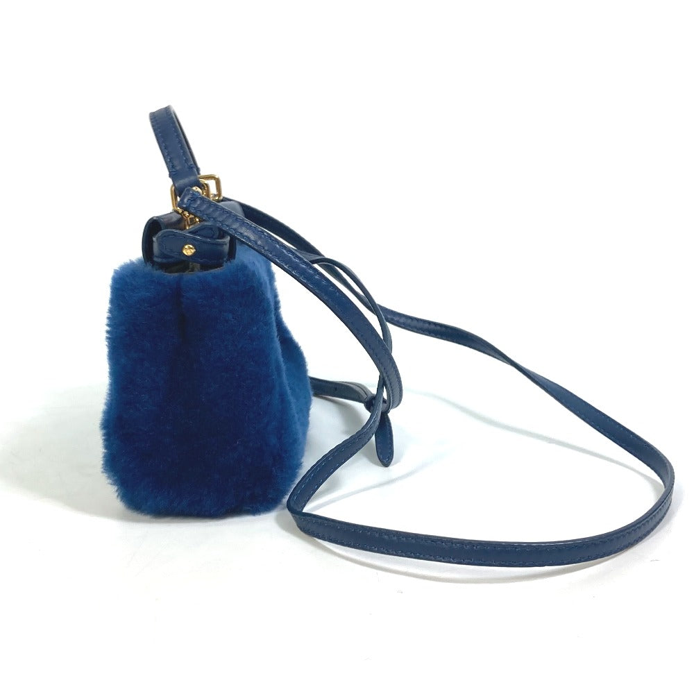 FENDI Micro Peekaboo Crossbody Bag, 2-Way Shoulder Bag/Handbag, Faux Fur, Women's, Blue