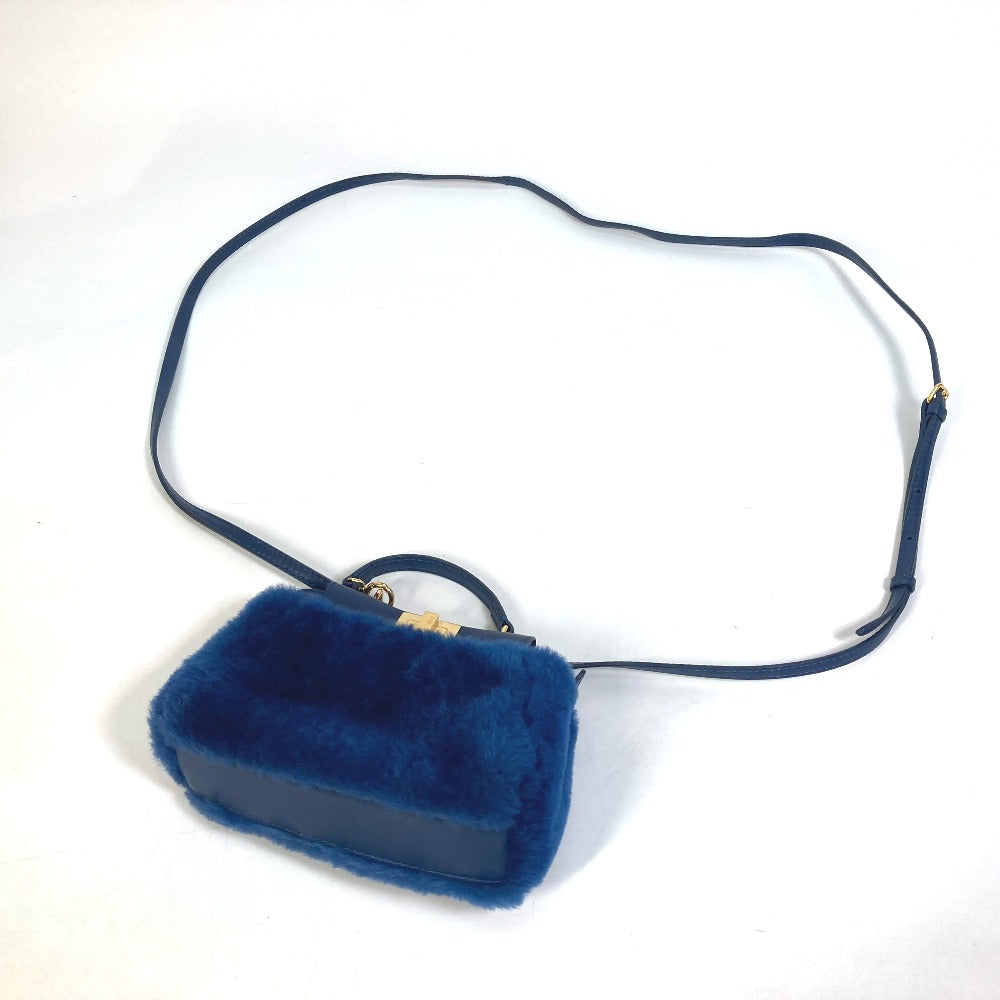 FENDI Micro Peekaboo Crossbody Bag, 2-Way Shoulder Bag/Handbag, Faux Fur, Women's, Blue