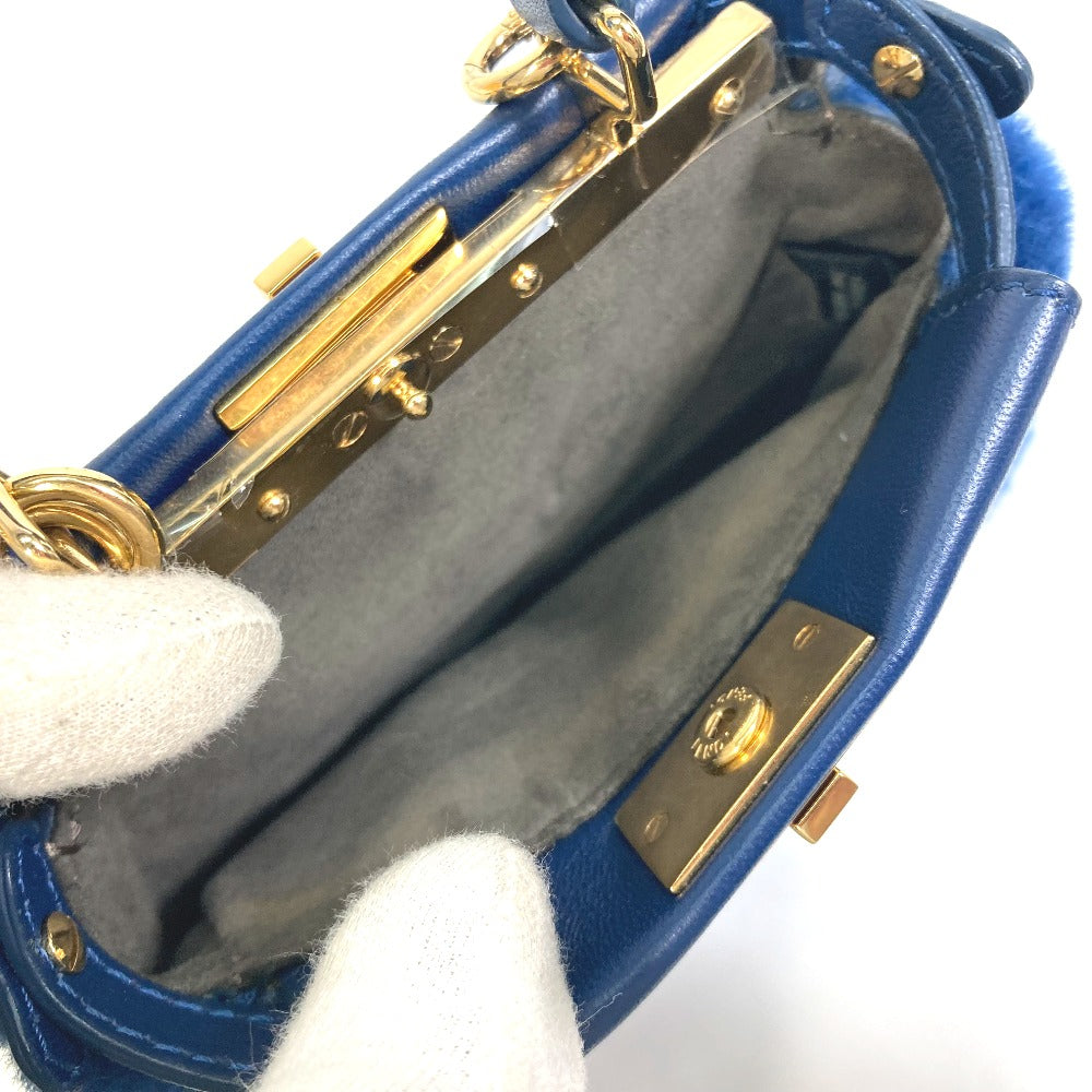 FENDI Micro Peekaboo Crossbody Bag, 2-Way Shoulder Bag/Handbag, Faux Fur, Women's, Blue