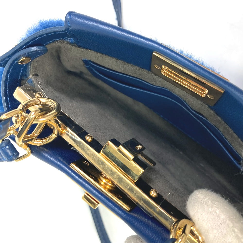 FENDI Micro Peekaboo Crossbody Bag, 2-Way Shoulder Bag/Handbag, Faux Fur, Women's, Blue
