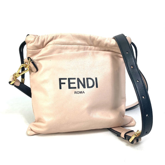 FENDI 8BT337 巾着 ポシェット ポーチ 斜め掛け パック スリムクラッチ スモール ショルダーバッグ レザー レディース ピンク