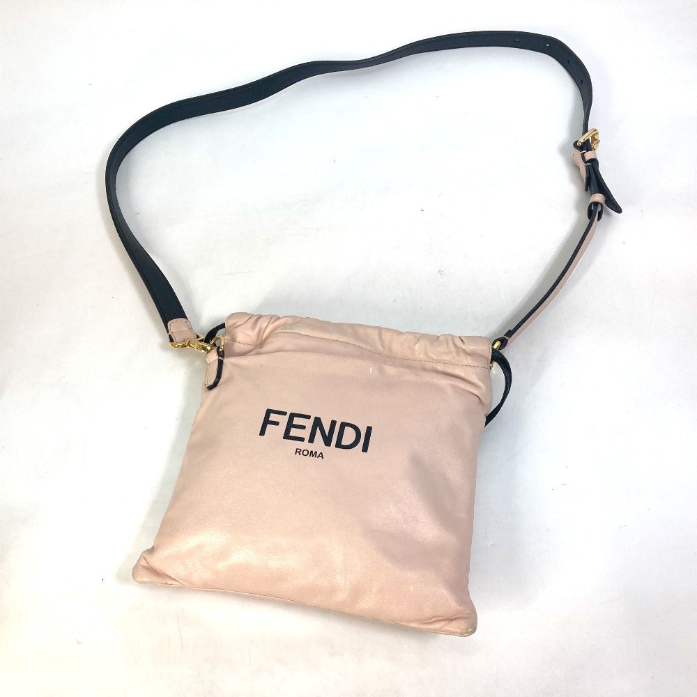 FENDI 8BT337 Drawstring Pouch, Crossbody Bag, Slim Clutch, Small Shoulder Bag, Leather, Women's, Pink
