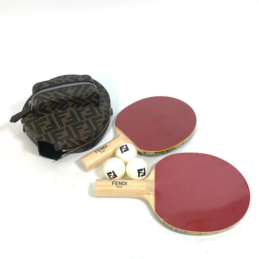 FENDI 7AS070AJJ4F1HR8 ズッカ ロゴ 卓球 ブラウンファブリック ピンポン ラケットケース ラケット＆ボール3点 フルセット 雑貨 ラバー ユニセックス ブラウン