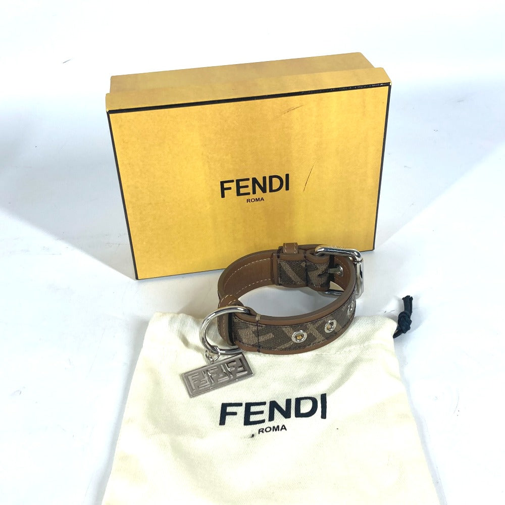 FENDI 8AC016 ズッカ ドッグカラー 犬 ペット アクセサリー ワンちゃん 首輪 レザー ユニセックス ブラウン - brandshop-reference