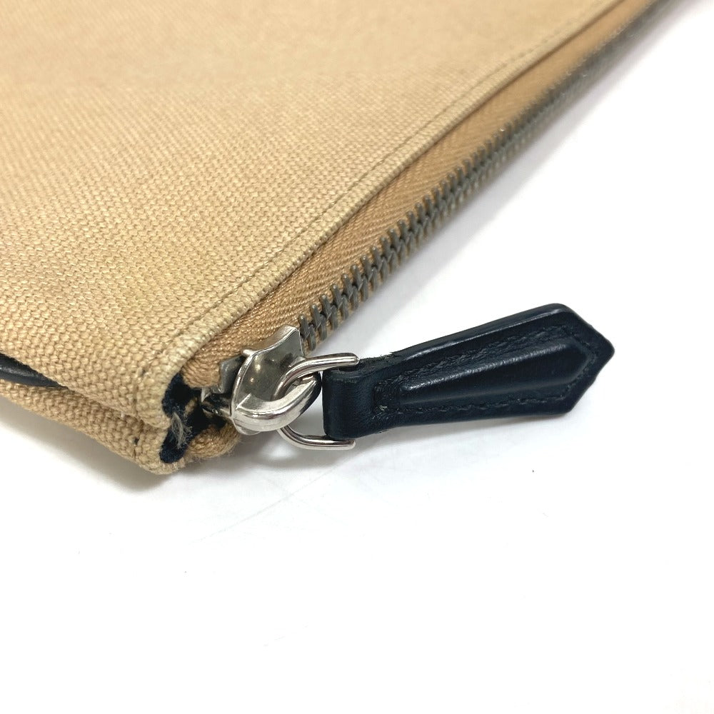 FENDI Pouch Logo Clutch Bag Canvas Women's Beige