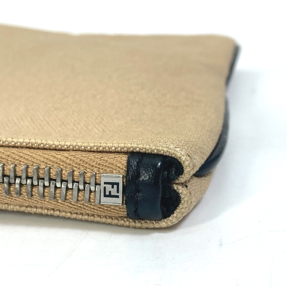 FENDI Pouch Logo Clutch Bag Canvas Women's Beige