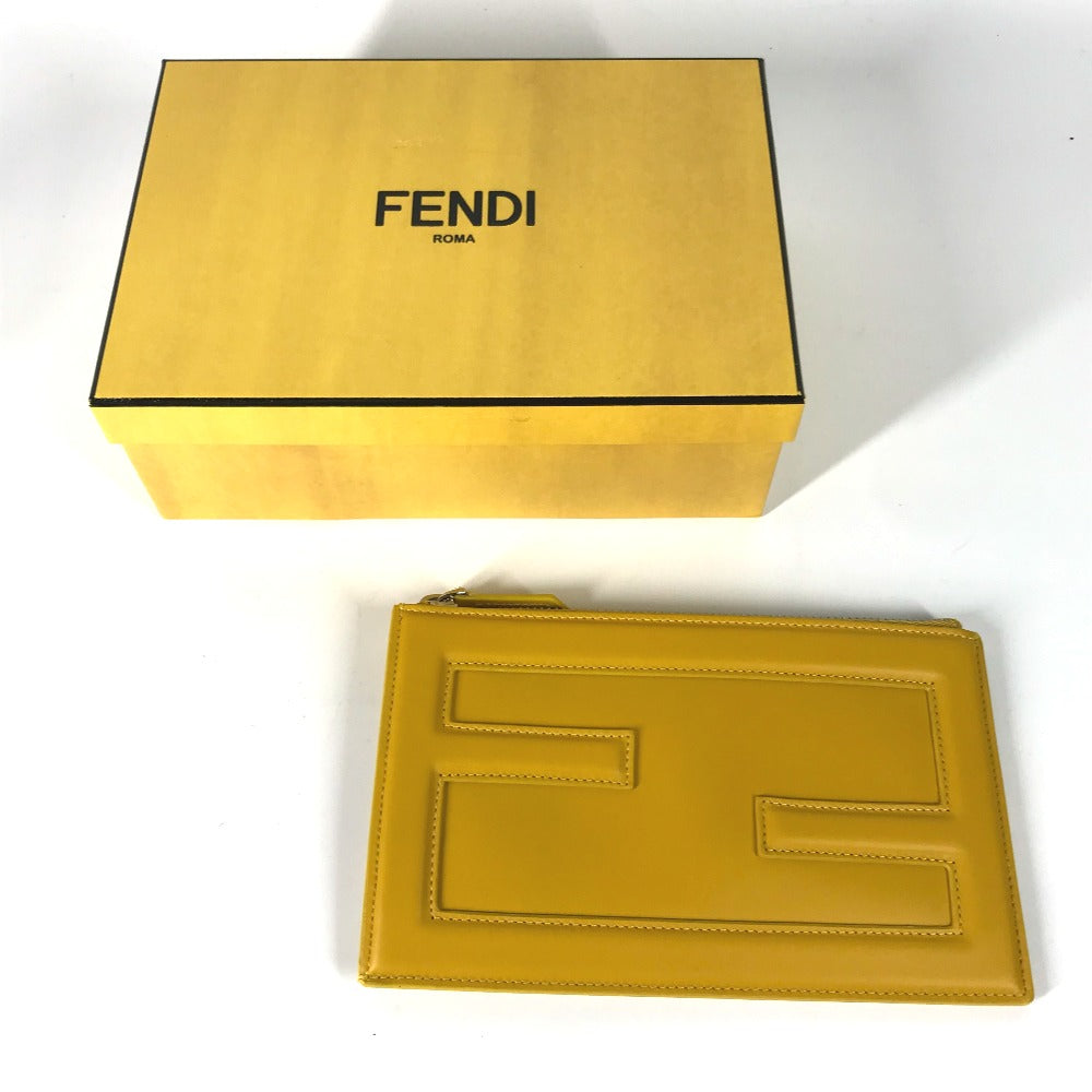 FENDI 7N0114 ロゴ カバン ポーチ クラッチバッグ レザー レディース イエロー