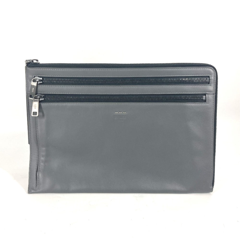 FENDI 7M0237 ジップ カバン ポーチ クラッチバッグ レザー メンズ グレー