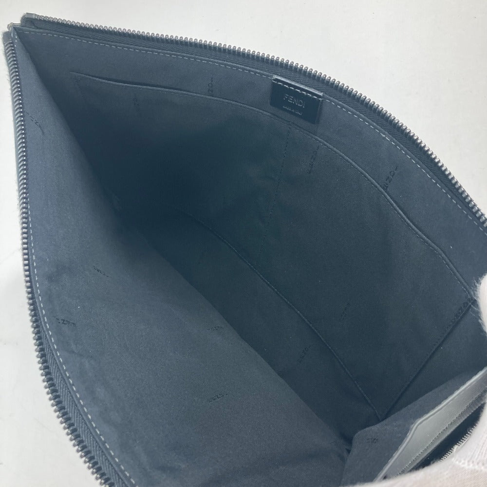 FENDI 7M0237 ジップ カバン ポーチ クラッチバッグ レザー メンズ グレー