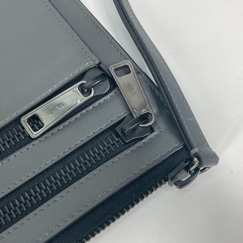 FENDI 7M0237 ジップ カバン ポーチ クラッチバッグ レザー メンズ グレー