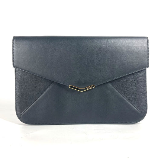 FENDI 8M0312 フラップ トゥージュール ポーチ カバン ストラップ付 クラッチバッグ レザー メンズ ブラック