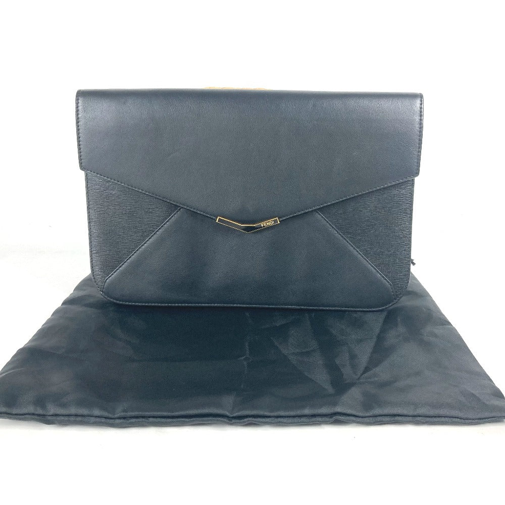 FENDI 8M0312 フラップ トゥージュール ポーチ カバン ストラップ付 クラッチバッグ レザー メンズ ブラック