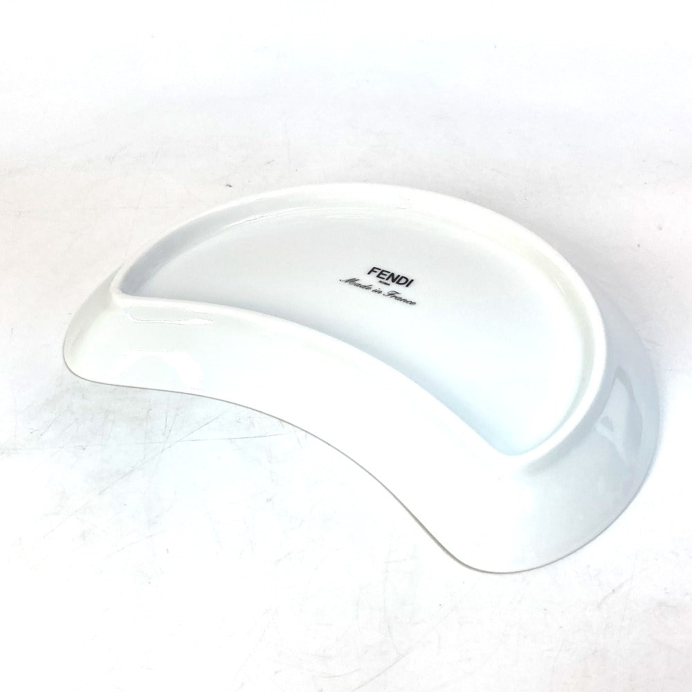 FENDI 7AC048 White Porcelain Tableware, Orlock Crescent Plate, Aperitif Plate, Women's, White