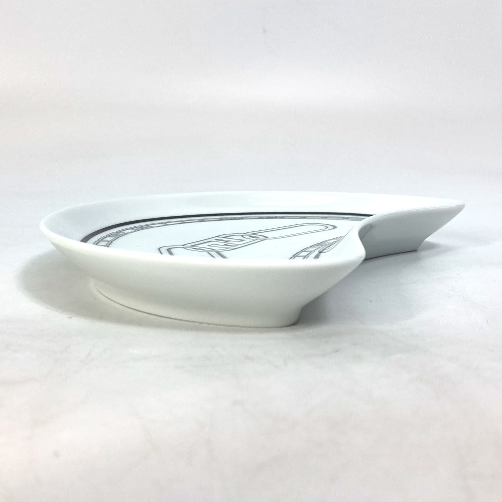 FENDI 7AC048 White Porcelain Tableware, Orlock Crescent Plate, Aperitif Plate, Women's, White