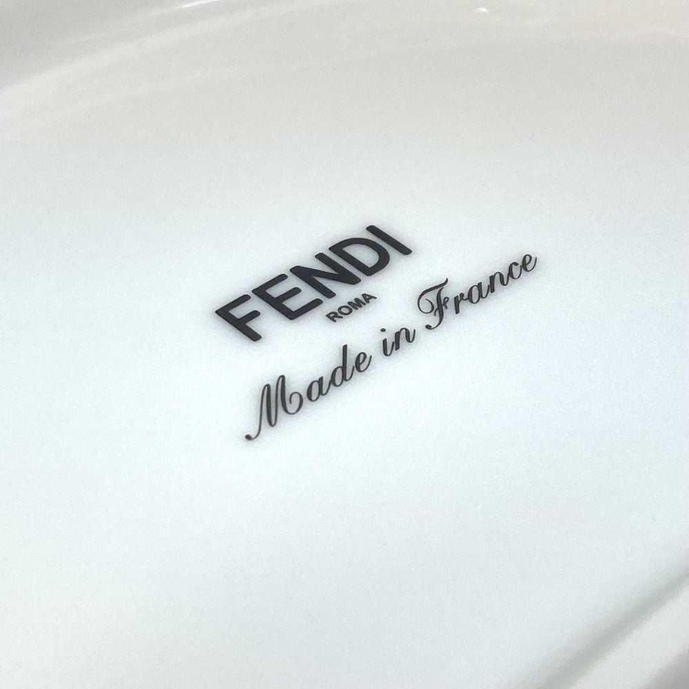 FENDI 7AC048 White Porcelain Tableware, Orlock Crescent Plate, Aperitif Plate, Women's, White