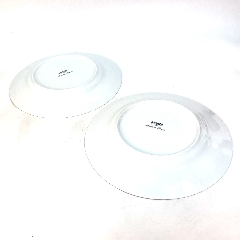 FENDI 7AC045 White Porcelain Dinnerware, Set of 2, Pair of Orlock Plates, Women's, White