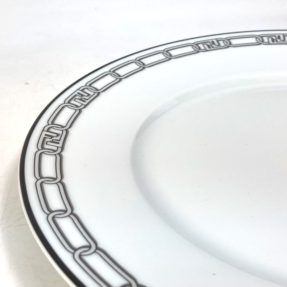 FENDI 7AC045 White Porcelain Dinnerware, Set of 2, Pair of Orlock Plates, Women's, White