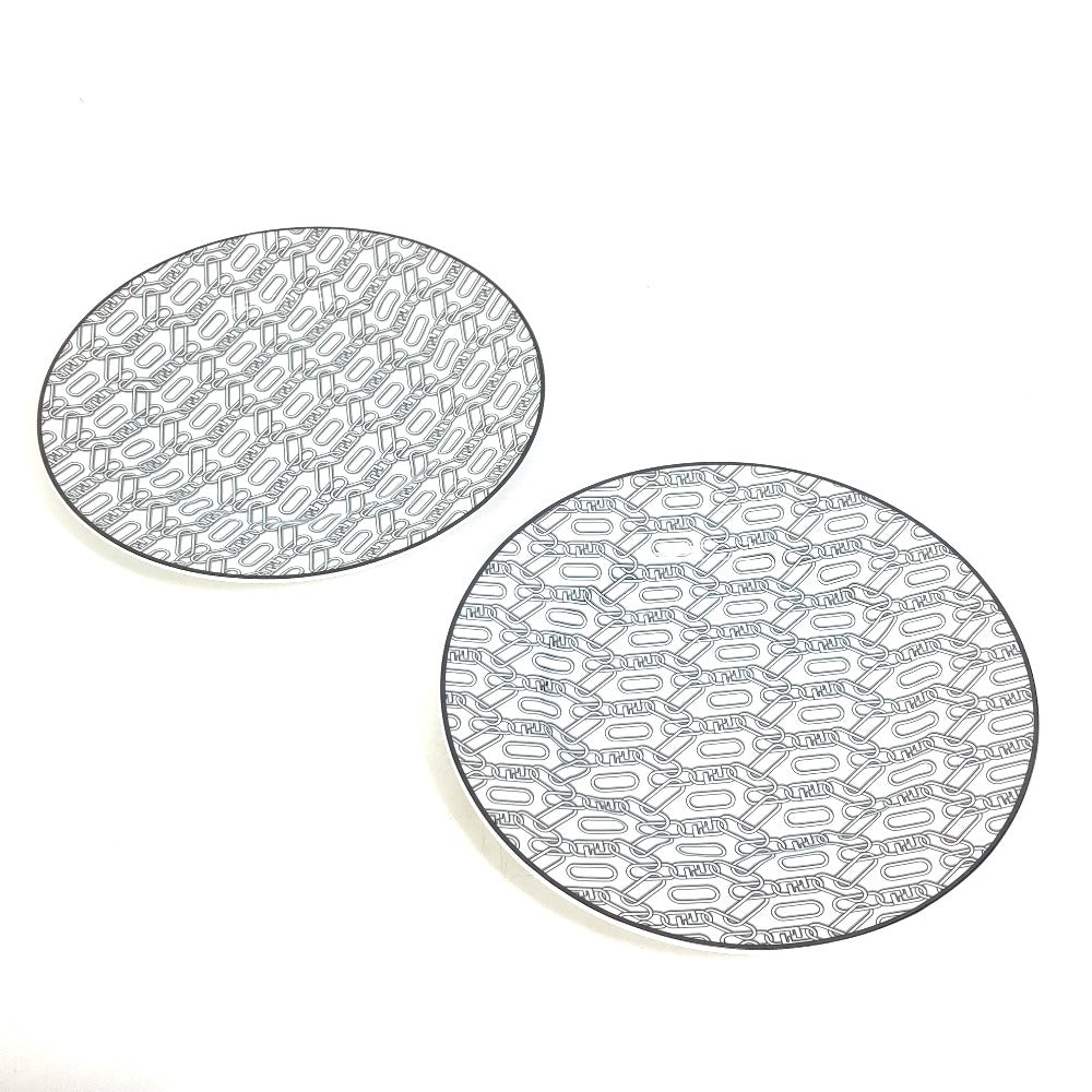 FENDI 7AC047 White Porcelain Dinnerware, Set of 2, Pair of Orlock Plates, Side Plates, Porcelain, Women's, White